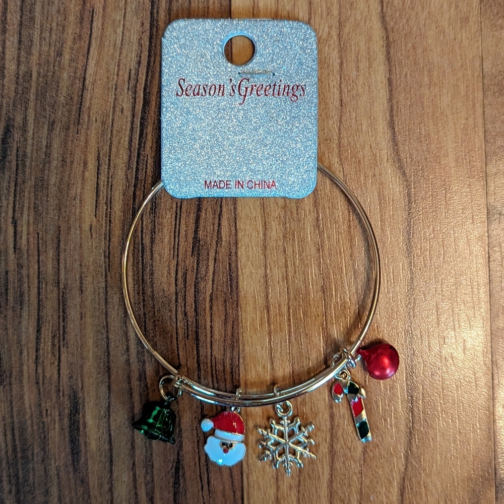 Adjustable Christmas/Holiday Charm Bracelet, Gold